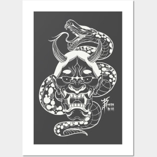 White hannya snake Posters and Art